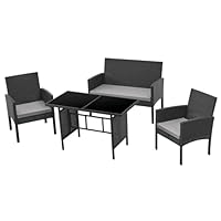 SVITA Brooklyn XL Polyrattan Essgruppe Lounge Garnitur Gartenmöbel Set Esstisch Schwarz