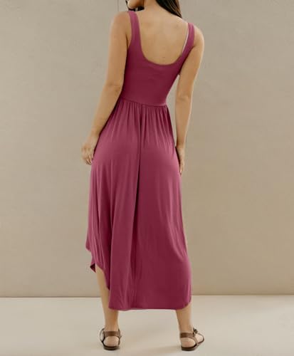 Image of Langwyqu Womens 2026 Summer Sleeveless Tank Dress Empire Waist Asymmetrical Flowy Casual Maxi Dresses