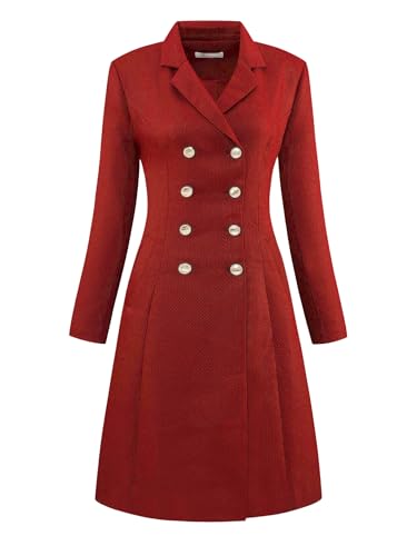Image of Hobemty Women's Tweed Blazer Dress Collared Double Breasted A-Line Formal Work Dresses