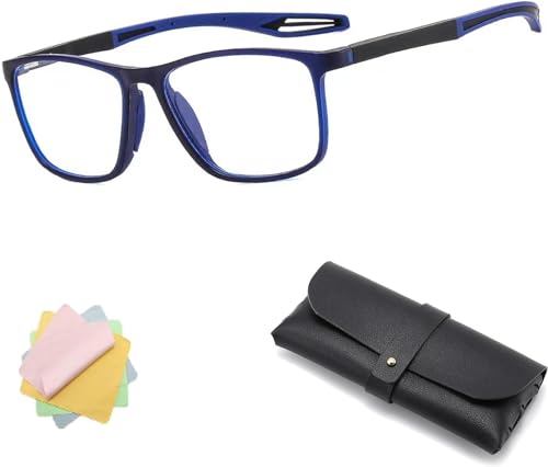 CUTULI Manly Kicks Reading Glasses, Men's Sports Ultra-Light Anti-Blue Light Presbyopic Glasses, Portable Reading Glasses (2X,Blue)