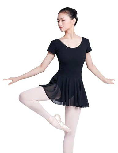Daydance Black Women's Dance Leotards Skirted Ballet Dress for Adult, A Size up