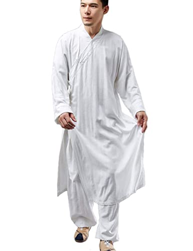 Ystylee Men Cotton Linen Kung Fu Shaolin Monk Robe Zen Clothing Monk Buddhist Outfit Arhat Shirt