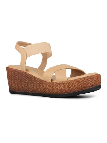 Image of Inc.5 womens Womens Beige Casual Solid Round Toe Wedge Heels Euro 35 Sandal