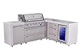 Mont Alpi Premium 6-Burner 94"x75" L-shaped 805 Deluxe Stainless Steel Island Modular Outdoor Kitchen Island BBQ Gas Grill + Infrared Side & Rear Burners + Refrigerator + Storage Drawers and Cabinets