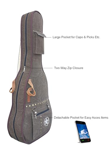 Image of The House of tara Cotton Canvas Fabric Acoustic Guitar Bag Cover for Men and Women | Modern Guitar Case | 100% Cotton Inner Lining | Adjustable Straps | Padded Protection | Zip Pocket (Acorn Brown)