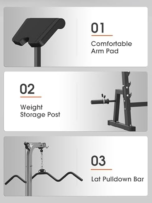 JX FITNESS Olympic Weight Bench with LAT Pulldown Pulley System and Preacher Curl Pad, Workout Bench Press Multi-Function Weight Lifting Gym/Home Gym