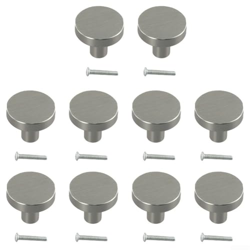 Lot de 10 poignées d'armoire rondes minimalistes en aluminium à trou unique, poignée de porte de placard moderne, quincaillerie argentée pour armoires de salle de bain, contemporaines