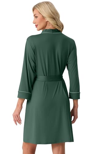 Image of PrinStory Womens Robe Knee Length Soft Knit Bathrobe S-2XL | V-Neck 3 /4 Sleeve Robes with Pockets, Lightweight, Breathable Bath Robe for Shower, Spa, Travel, Home, Party, Nursing