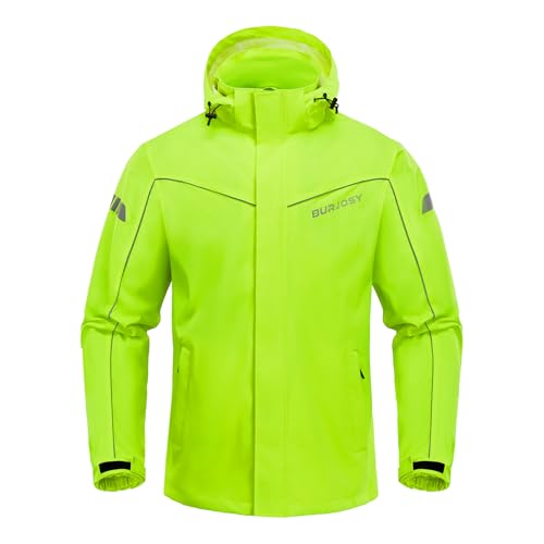 Burjosy Regenanzug Herren, Wasserdicht Regenjacke Regenhose, Packbare Leicht Reflektierende Windjacke mit Kapuze, Atmungsaktiv Fahrrad Regenmantel für Outdoor Wandern Camping