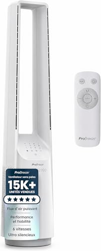 Pro Breeze Ventilateur Colonne Sans Pale - Ventilateur Tour Silencieux, Hauteur 101 cm avec 6 Vitesses, Oscillation 60°, Ventilateur Sans Lame Rafraichisseur...