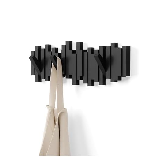 Umbra Sticks Perchero de pared con 5 ganchos extraíbles, Negro