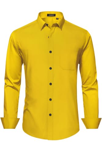 Image of HISDERN Mens Dress Shirts Long Sleeve Button Down Casual Shirts for Men Inner Contrast Formal Business Tuxedo Wedding Shirt