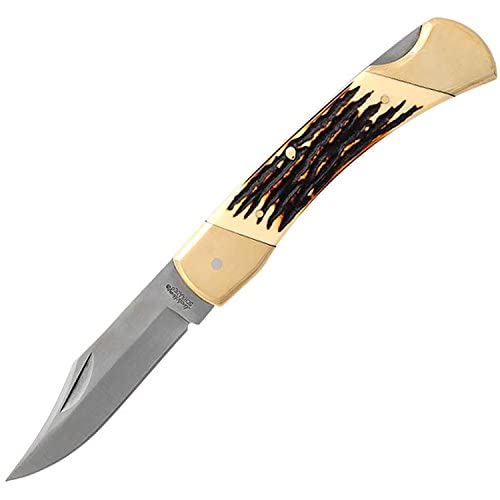 Uncle Henry Lb8 Papa Bear Traditional Lockback Pocket Knife With 3.7In Clip Point High Carbon S.s. Blade, Staglon Handle, Brass Bolsters, And Leather Sheath For Edc, Hunting, Camping, And Outdoor #TOP9