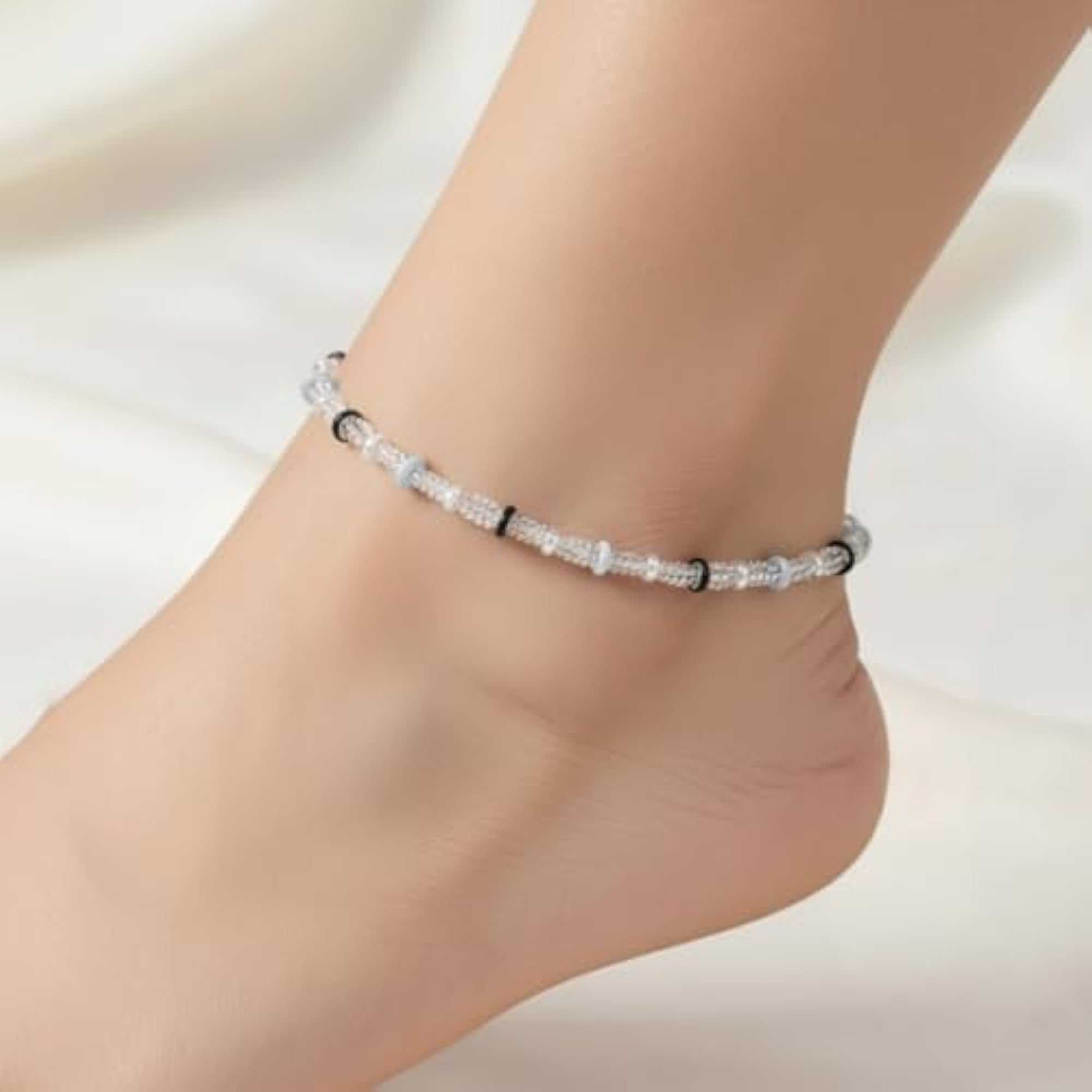Women's 925 Modern Black & White Enamel Sterling Anklet