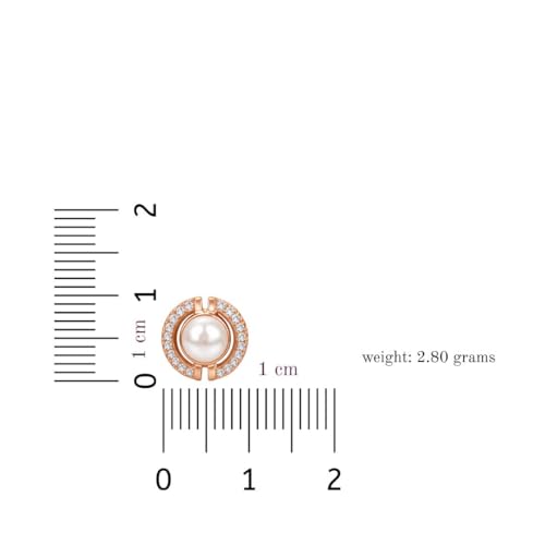 Image of Nilu's Collection Rose Gold Plated Triangular Design Pearl Stud Earrings With American Diamond for Women And Girls | Gift For Her | Anti- Allergy |Anti-Tarnish | Office Wear