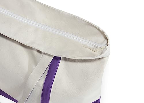 Image of Extra Large Zippered Tote Bag - Heavy Duty Purple Canvas Tote Bag for Picnic, Beach or Shopping - Sturdy, Premium Quality, Washable, Foldable and Double Stitched Cotton Canvas Tote (Purple)