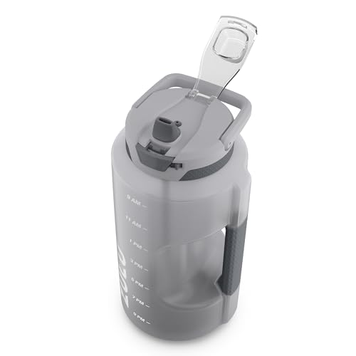 ZULU Goals 128oz Half Gallon Plastic Water Bottle with Straw and Time Marker | Large Reusable Jug with Handle and Leak Proof Lid for All Day Hydration, Gym and Outdoors, Gift Ready, Grey