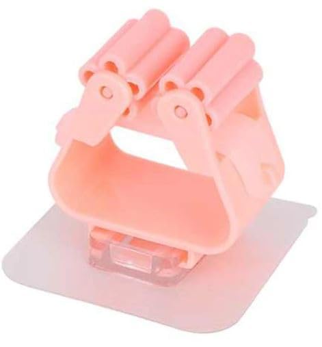 Image of Wall Mount Broom Holder, Self Adhesive Hooks, Waterproof Plastic Storage for Bathroom & Kitchen, Multicolour