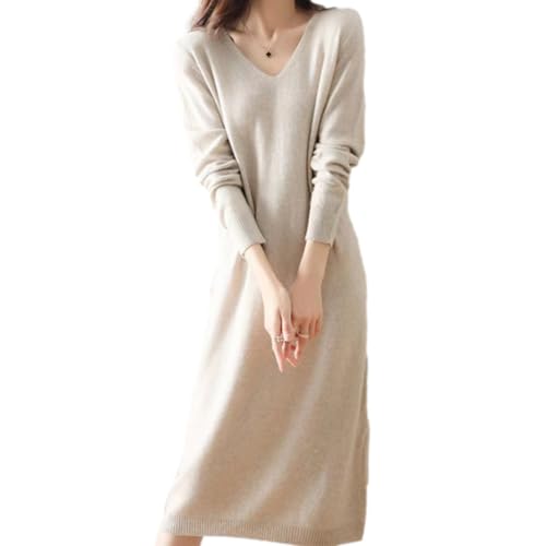 [MlleeSSeeldyTRC] ニットワンピース 上品 ワンピース 長袖 ロングワンピース Vネック セーターワンピース きれいめ リブニット ゆったり 体型カバー 着痩せ 無地 柔らか 通勤 普段着 春 秋 冬の商品画像（Amazon）