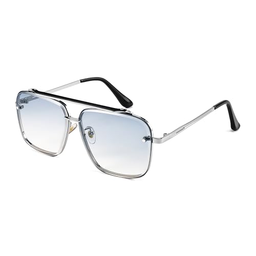 FEISEDY Sunglasses, Fashion Square Pilot Sunglasses, Vintage Metal Gradient Glasses for Men and Women, B4104
