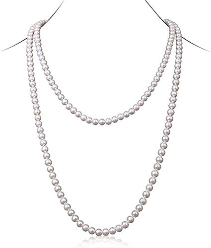 JYX Pearl Long Strand Pearl Necklace Natural 7-8mm White Freshwater Pearl Necklace Endless Necklaces 32