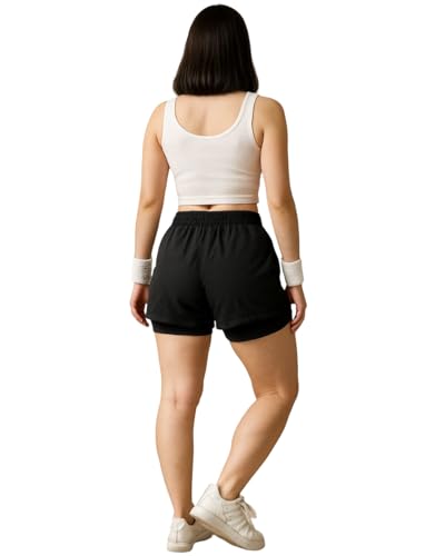 Image of Women's 2-in-1 Running Shorts | Quick-Dry Double Layer Gym Workout Shorts | Inner Compression Liner + Pockets | Lightweight Breathable Athletic Sports Shorts for Training Yoga