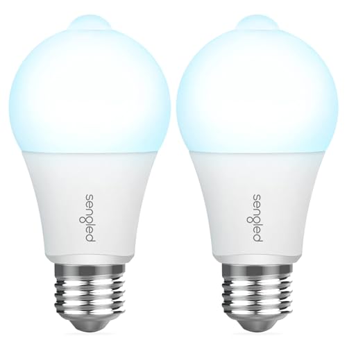Sengled Motion Sensor Light Bulbs, A19 LED Dusk to Dawn Bulbs 5000K Daylight, Motion Activated Indoor Outdoor Light Bulbs 8.8W (60W Equivalent) 800 Lumens for Porch, Garage, Hallway, 2 Pack