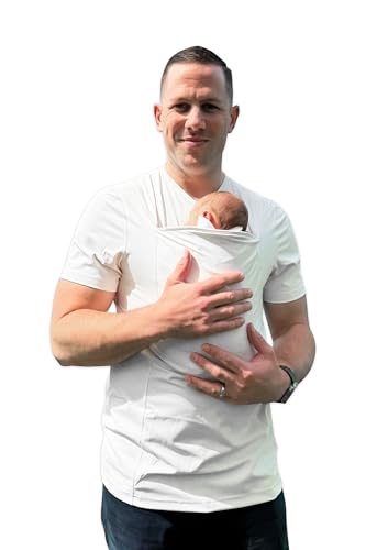Image of Lalabu The Dad Shirt | Hands-Free Baby Carrier for Dad with Kangaroo Pouch | Engineered for Bonding, Safety, & Comfort for Newborns Up to 15 Lbs. | CPSC Compliant - Natural - Large