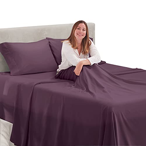 Image of Hearth & Harbor Extra Deep Pocket California King Sheet Set, Purple | 4 Piece Bed Sheet Set, Ultra Soft & Breathable, Fits Up to 24 inch Mattress, Hotel Luxury