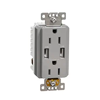 Square D by Schneider Electric Square D X Series USB-A/A and 125 Volt Duplex Decorator Tamper Resistant Electrical Outlet, 15 Amp, Matte Gray (SQR55141GY)