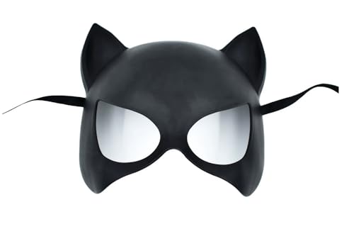 MIMIKRY Catwoman Maske aus Hartplastik Erwachsene Fledermaus Katze Katzenmaske Kostüm-Zubehör, Farbe:Schwarz zum Binden