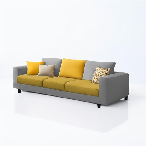 Image of Galib 3+2 Seater Sofa Set for Living Room (Yellow Grey Fabric) Premium Fabric Sofa Set