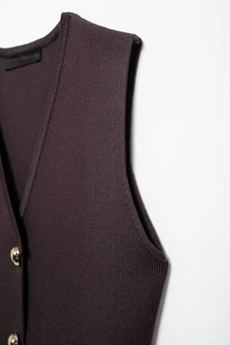 Women 2 Piece Set V-Neck Sleeveless Button Knitted Vest Top Elegant Splicing High Waist Zipper Long Skirts Holiday Suits4