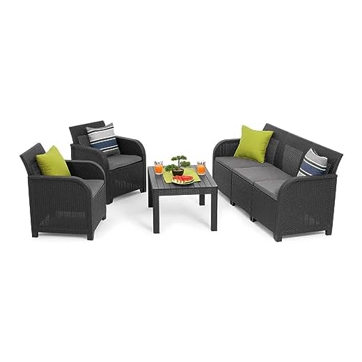 KETER Conjunto de Jardin SanRemo Conjunto de mesas y sillas jardin sofá terraza, 2 Sillones individuales + Mesa + Sofa 3 plazas