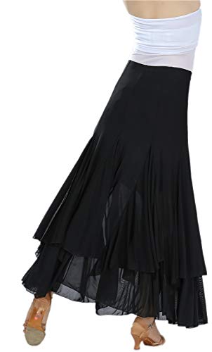 Cismark Elegant Mesh Long Swing Ballroom Waltz Dance Skirt For Women ,Black,One Size #TOP2