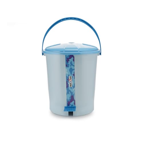 Nayasa Army Pedal Bin- 11.5 Ltrs | Dustbin with Lid | Garbage Waste Bin with Handle | For Kitchen - Bathroom | Strong & Durable | Blue