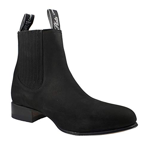 Men's Charro Cowboy Ankle Boots Nobuck Leather El Canelo Botin Charro Black2