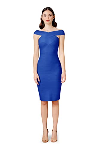 Image of Dress the Population Women's Maia Off Shoulder Low Neck Above Knee Bodycon Dress