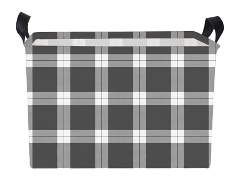 Image of NTAOHAMPER Rectangular Storage Basket Empty,Storage Bin with Handles,Room Decor,Gift Basket,Book Box(Black Grey White Plaid)