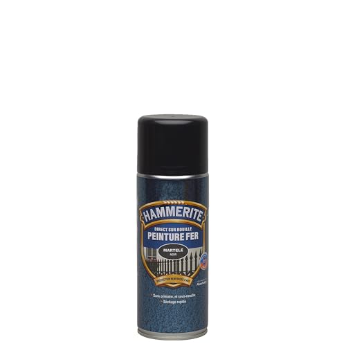 Hammerite - Peinture aérosol Antirouille - Application Direct sur Rouille - Protection Métal Extérieur - Séchage rapide et finition durable - Noir Martelé 400ml