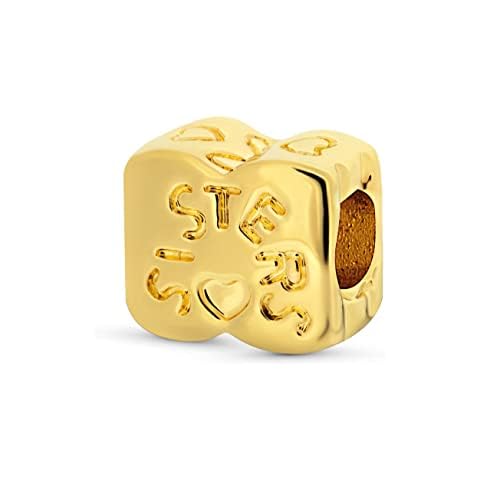 Andante-Stones 14 Carat Gold Bead Charm Sisters Element Ball for European Beads Module Bracelet + Organza Pouch Cover