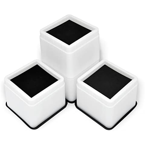 aspeike 4 Packs 3" Bed and Furniture Risers Durable and Stackable Square Bed Lifts - Lifts Up to 2200 LBs Per Riser (A Large Area of Groove with Anti Slip Mat) White Cover