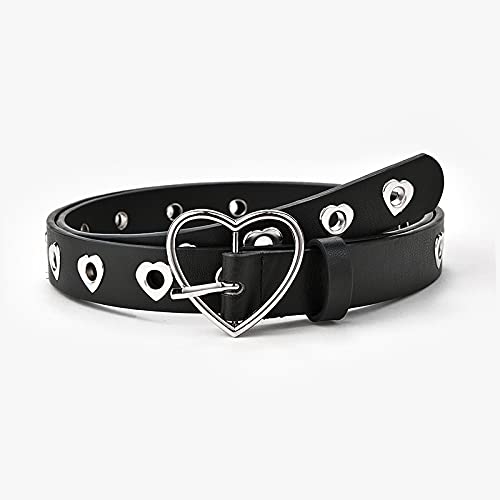 Heart Shape Grommet Leather Belt Punk Rock Studded Belt Goth Jeans Belt for Women Men with Zinc Alloy Buckle2