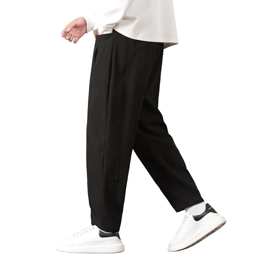 [Fasshonrida] サルエルパンツ メンズ ズボン 極暖 裏フリース バルーンパンツ 防寒 裏起毛 アラジンパンツ 大きいサイズ バギーパンツ 無地 ずぼん オシャレ ボトムス カジュアル ゆったり テーパードパンツ 9分丈 イージーぱんつ ストレッチ 秋冬服 black L