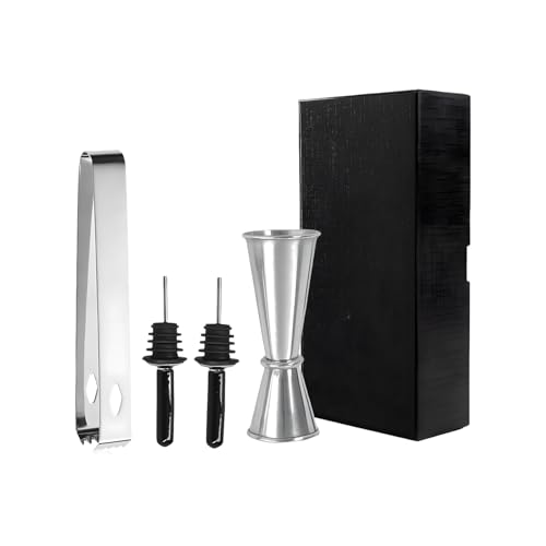 Greabuy Complete Bartenders Essential 304 - Accesorios de acero inoxidable 304 que incluyen pinzas de hielo, boquillas de vertido y taza medidora de 500 ml, juego profesional para hacer cócteles