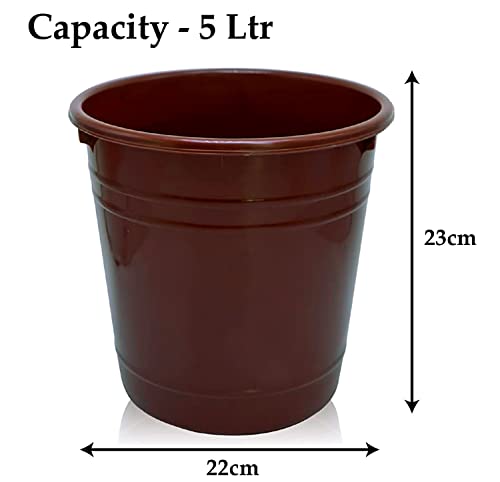 Image of Kuber Industries Plastic Dustbin|Portable Garbage Basket & Round Trash Can for Home,Kitchen,Office,College,5 Ltr.(Brown)