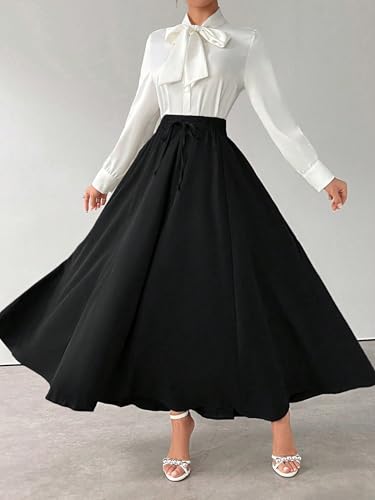Skirts for Women Trendy Summer 2025 Women Solid Color Long Loose Belted Skirt2
