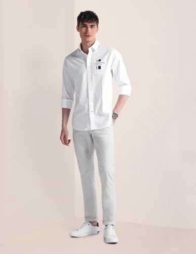 Image of U.S. POLO ASSN. Mens Cotton Regular Fit White Solid Collared Neck Long Sleeve Casual Shirts