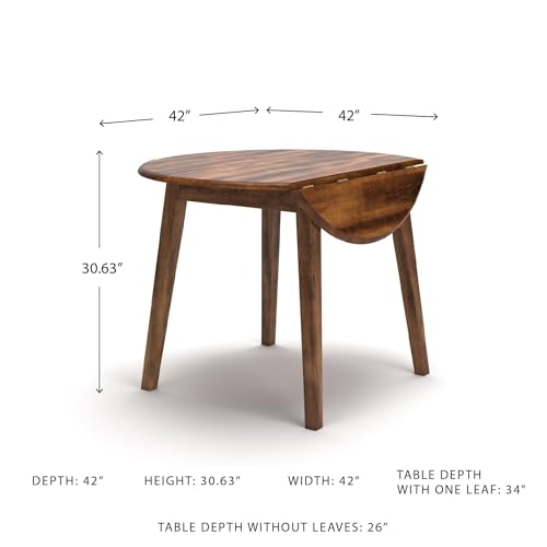 Image of Signature Design by Ashley Dining Drop Leaf Table, 42-Inch Round, Brown | Dual 8-inch drop leaves transition from 26 to 42 inches, Space saving dining table seating up to 4, Berringer Series