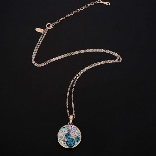 EVEVIC Austrian Crystals Round Disc Pendant Necklaces for Women Fashion 14K Gold Plated Hypoallergenic Dainty Jewelry3